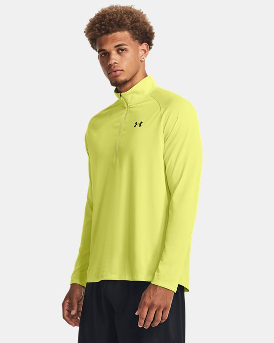Herren UA Tech™ Shirt mit ½-Zip, langärmlig, Yellow, pdpMainDesktop image number 0